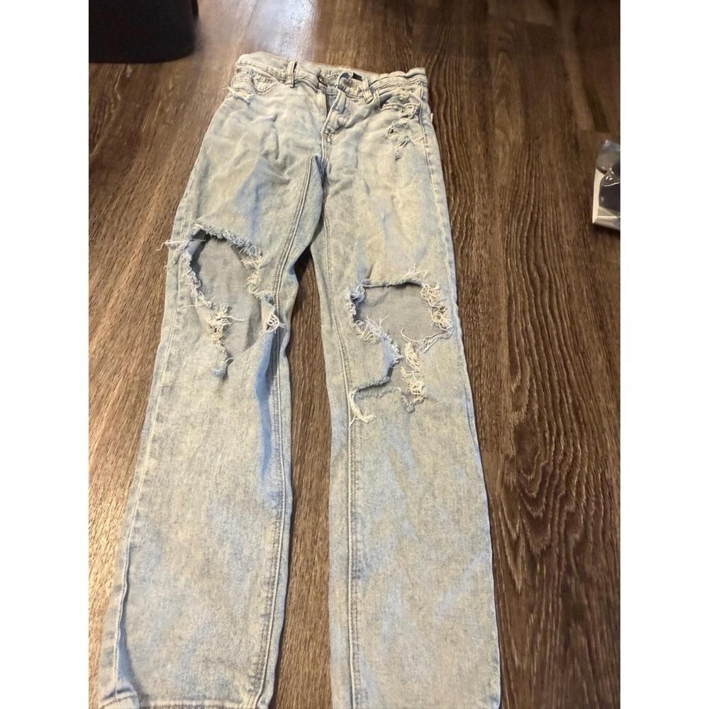 American Eagle Distressed Straight Leg Jeans Light Wash Size 00 Regular